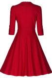 Deep V-neck Short Sleeve Midi Dress L36077-1