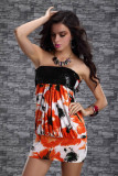 Ladys Sequin Strapless Tube Mini Dress Orange Floral Print Clubw