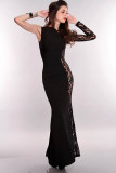 Black One Shoulder Lace Long Sleeve Dress L5007-2