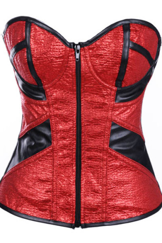 Plus Size Front Zip Sexy Corset Red L4253-1