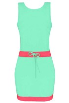 Sleeveless Stitching Bow Mini Dress L28203-4