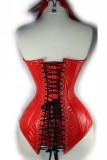 Back Strap and Front Collar Leather Corset L4201-1