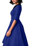 Unique Vintage 1950s Blue & Black Sleeved Eva Marie Swing Dress 36125-4