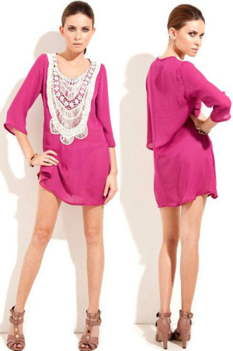 Rosy Lace Neckline Chiffon Beach Shirt L38202