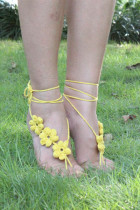 Yellow Hand Made Flowery Crochet Beach Sandals L98005-1