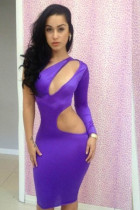 Purple One-shoulder Cutout Club Bodycon Dress L2670-1