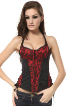 Sexy Red Lace With Black Imitation of Velvet Skin Type corset To