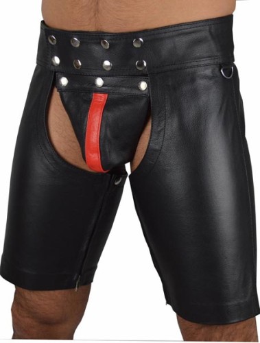 Men Black Leather Short Pants L533