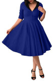Unique Vintage 1950s Blue & Black Sleeved Eva Marie Swing Dress 36125-4