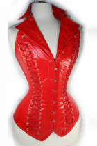 Back Strap and Front Collar Leather Corset L4201-1