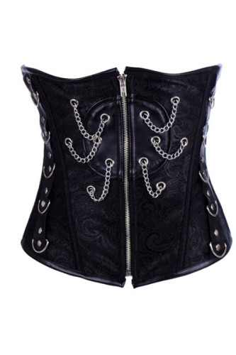 Front zipper Black Leather  Sexy Corset  L4244