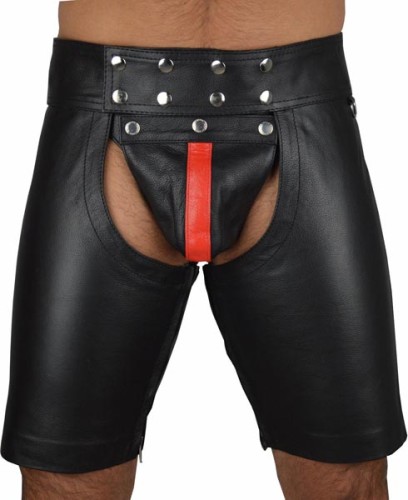 Men Black Leather Short Pants L533