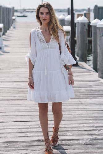 White Cotton Tunic Beach Dress L38399