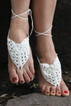Whtie Pearl Embellished Crochet Barefoot Sandals L98003-3