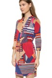 Abstract Print Sleeve Shirt Dress L38251