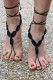 Black Crochet Leaves String Barefoot Sandals L98004-2
