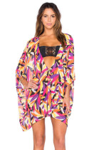 Colorful Leaves Print V Neck Summer Beach Cover-up L38316