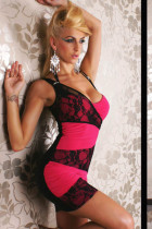 Red One Shoulder Party Mini Dress with Lace L2394-2