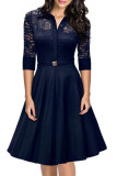 Deep V Perspective Lace Stitching Large Swing Dress L36076-2