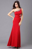 New Fashion Red Long One Shoulder High Waist Sexy Evening Dress