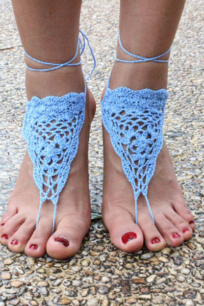 Blue Triangle Crochet Toe Ring Barefoot Sandals L98008-4