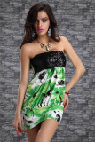 Ladys Sequin Strapless Tube Mini Dress Green Floral Print Clubwe