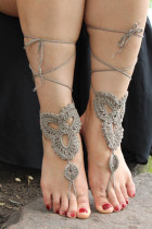 Khaki Triangle Floral Crochet Barefoot Sandals L98001-5