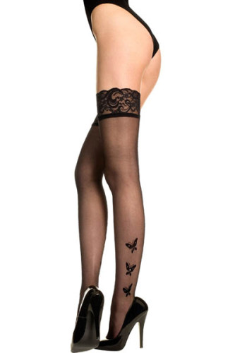 Sheer Thigh Highs with Butterflies L92241-1
