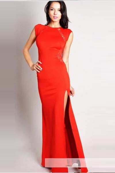 Red Lace See Through Long Evening Dress L5087-2