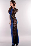 Royal Blue Black One Shoulder Lace Long Sleeve Dress L5007-1