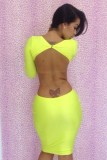 Neon Yellow Backless Bodycon Dress L2609-1