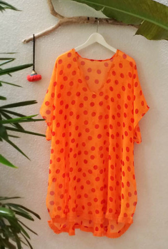 Orange Printed Chiffon Kimono Sleeves Kaftan L38268