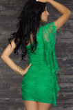 Sexy Green Lace Mini Dress One Shoulder Style L2439-1