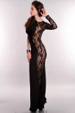 Black One Shoulder Lace Long Sleeve Dress L5007-2