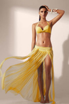 Yellow Elegant Mesh Maxi Skirt Cool Beachwear L38247-1