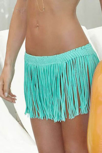 Crisp Cyan Fringe Skirt Cover up L38301-1