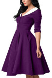 Unique Vintage 1950s Purple & White Sleeved Eva Marie Swing Dres 36125-3