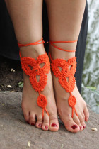 Orange Triangle Floral Crochet Barefoot Sandals L98001-4