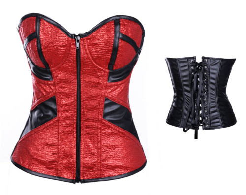 Plus Size Front Zip Sexy Corset Red L4253-1