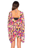 Colorful Leaves Print V Neck Summer Beach Cover-up L38316