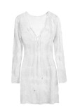 White Long Sleeve Knitted Tunic Beachwear L38208