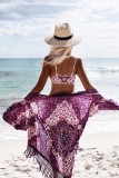 Purple Chiffon Tassel Printed Beach Blouse L38422