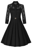 Deep V Perspective Lace Stitching Large Swing Dress L36076-1