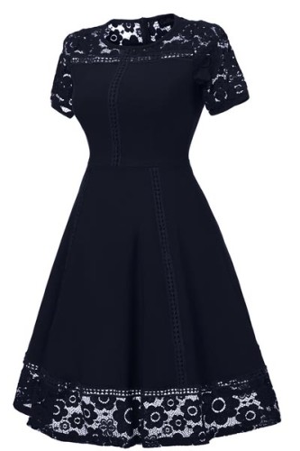 Sexy Vintage Summer Lace Round Neck Short Sleeve Princess A Line Tea Dress 36173-3