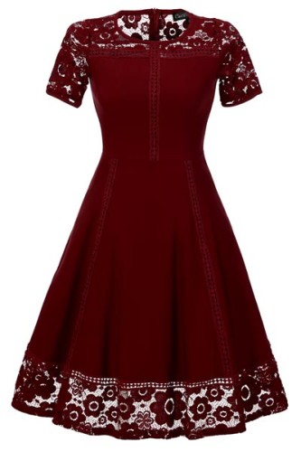 Sexy Vintage Summer Lace Round Neck Short Sleeve Princess A Line Tea Dress 36173-1
