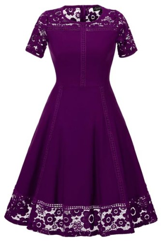 Sexy Vintage Summer Lace Round Neck Short Sleeve Princess A Line Tea Dress 36173-2
