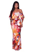 Mangoh Tangerine Multi-Color Off-The-Shoulder Maxi Dress 51405