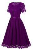 Sexy Vintage Summer Lace Round Neck Short Sleeve Princess Dress 36176-1
