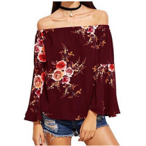 Wine Red Floral Off Shoulder Top 579-5