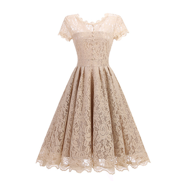 Women's Vintage Short Sleeve Lace Evening Party Swing Dress 36203-1